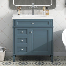 Load image into Gallery viewer, Bathroom Vanity With Top Sink, Storage Cabinet With 2 Drawers And Tip Out Drawer, Rectangular Design - Blue
