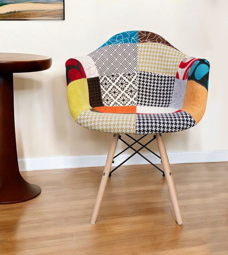 Upholstered Fabric Dining Arm Chair - Black / White / Rainbow / Natural
