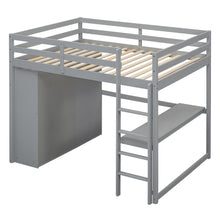 Load image into Gallery viewer, Wood Full Size Loft Bed with Built-in Wardrobe, Desk, Storage Shelves and Drawers, Gray
