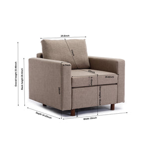 Single Seat Module Sofa Sectional Couch With Armrest With 1 Ottoman,Cushion Covers Non-removable and Non-Washable,Brown