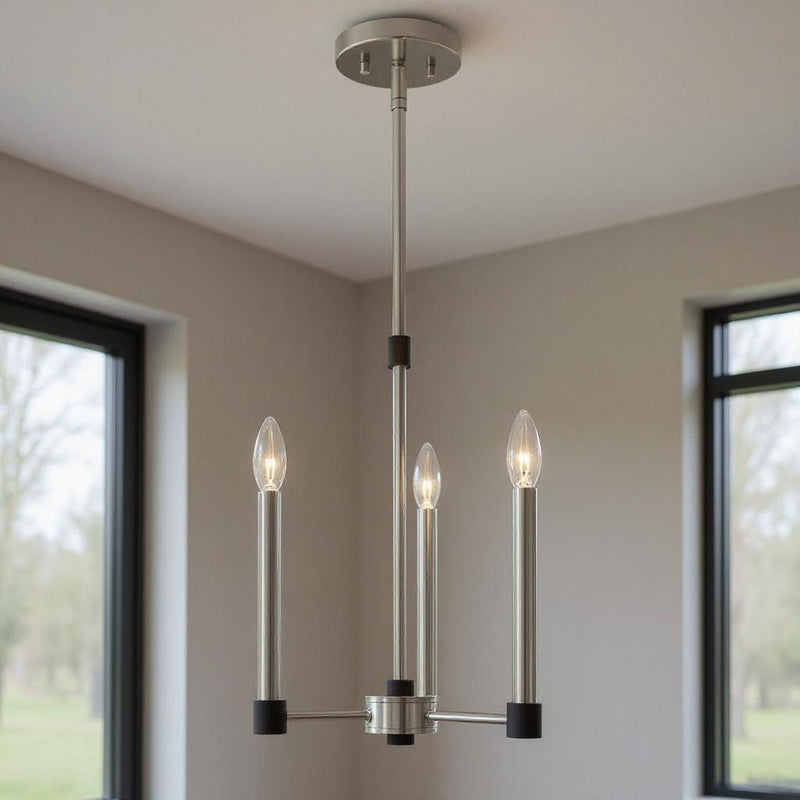19" Three Light Dimmable Chandelier With Shades - Nickel