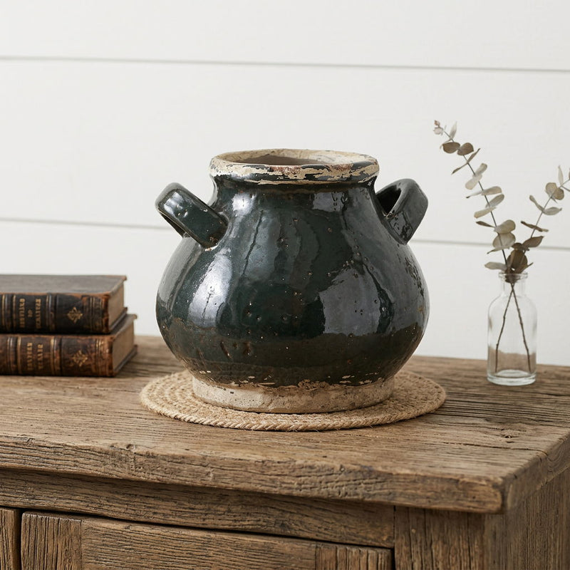 Round Jug Vase - Dark Green / Sand