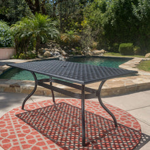 Load image into Gallery viewer, Outdoor Aluminum Dining Table With Lattice Design And Center Umbrella Hole - Black

