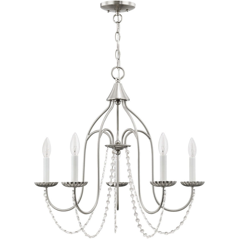 23'' Five Light Dimmable Chandelier With Shades - Nickel