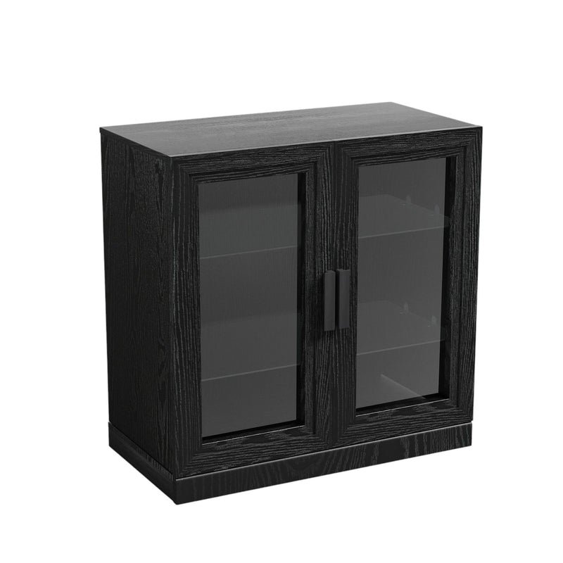 31" Glass Door Accent Cabinet With Three Shelves - Black And Clear