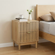 Load image into Gallery viewer, Bedside Table With Grille Design And 2 Drawers, Side Table For Bedroom - Oak
