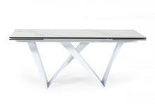 Load image into Gallery viewer, Ceramic Metal Self-Storing Leaf Pedestal Base Extendable Dining Table - White
