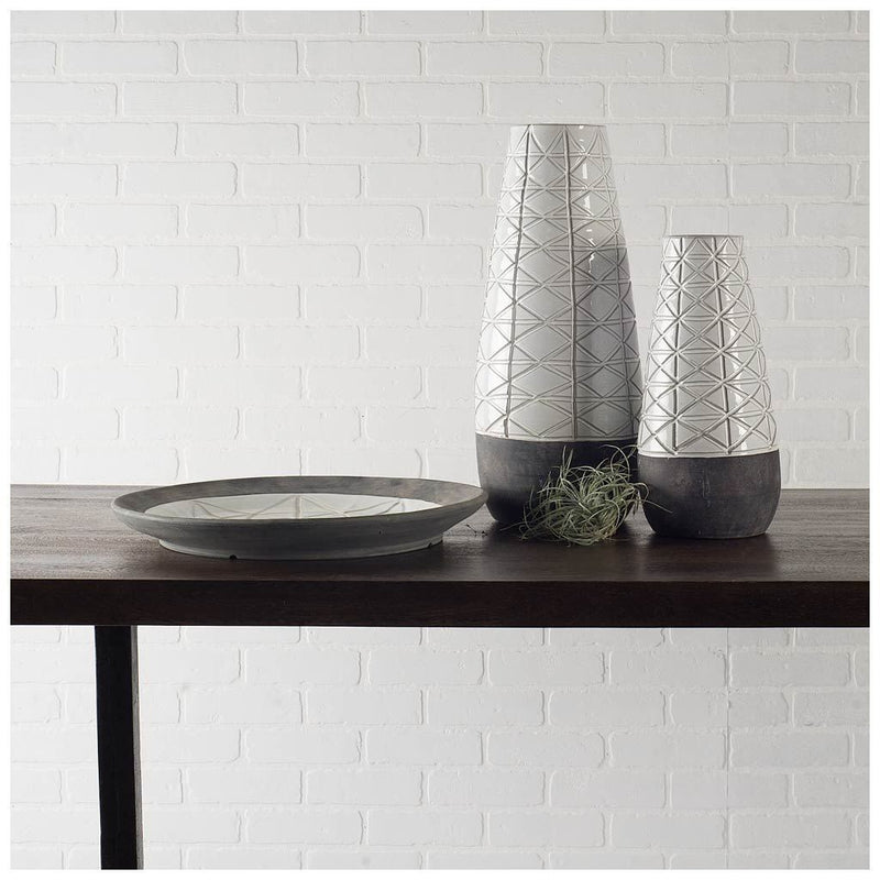 Abstract Cylinder Table Vase (397547) - Gray / White