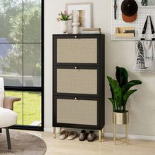 Load image into Gallery viewer, Modern Rattan 3 Door Shoe Rack Cabinet For Entryway
