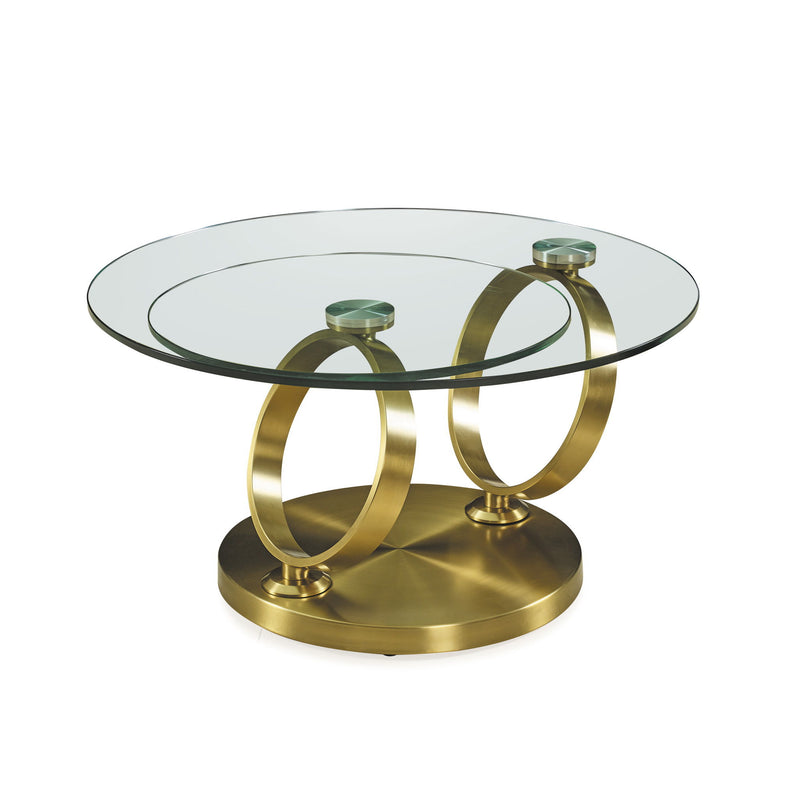 32" Glass And Metal Round Abstract Coffee Table - Clear And Gold