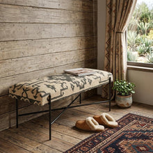 Load image into Gallery viewer, 48" Cream and Black Cotton Blend Upholstered Southwest Bench
