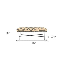 Load image into Gallery viewer, 48" Cream and Black Cotton Blend Upholstered Southwest Bench
