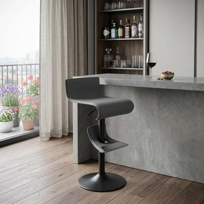 Faux Leather And Steel Low Back Adjustable Height Swivel Bar Chair - Gray And Black