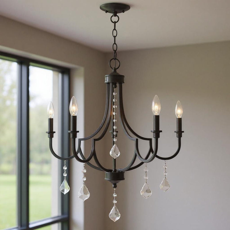 27" Five-Light Dimmable Chandelier With Shades - Bronze