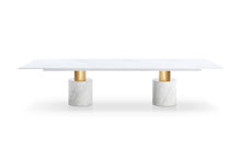 Load image into Gallery viewer, Marble Steel Double Pedestal Base Dining Table - White / Gold
