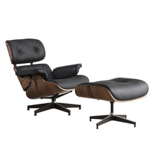 Load image into Gallery viewer, Tufted Leather And Brown Swivel Lounge Chair with Ottoman 35" - Black
