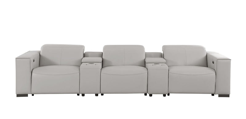 Top Grain Leather Reclining Metal USB Sofa (720315) - Light Gray
