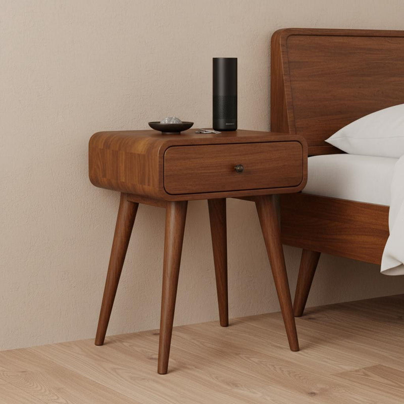 22" Solid Wood Round One Drawer Nightstand - Chestnut