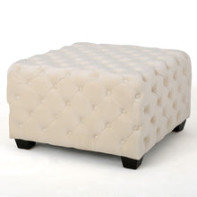 Load image into Gallery viewer, Modern Glam Ottoman With Velvet Upholstery And Button Tufted Design - Ivory
