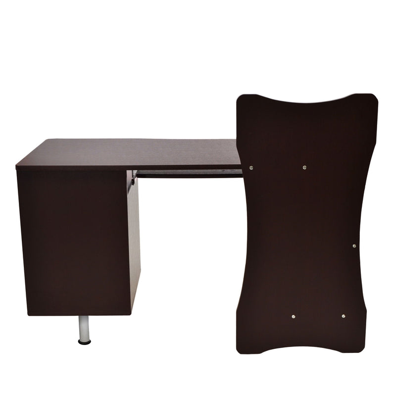 Stainless Pedestal Computer Desk - Chocolate / Silver