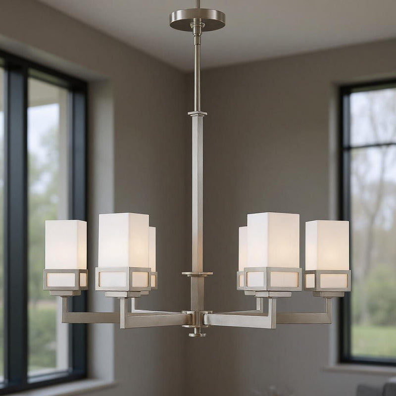 29" Six Light Dimmable Chandelier With Shades - Nickel