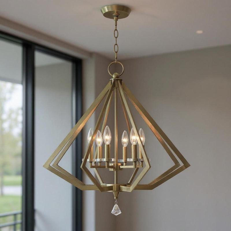 26'' Six Light Dimmable Chandelier With Shades - Antiqued Brass