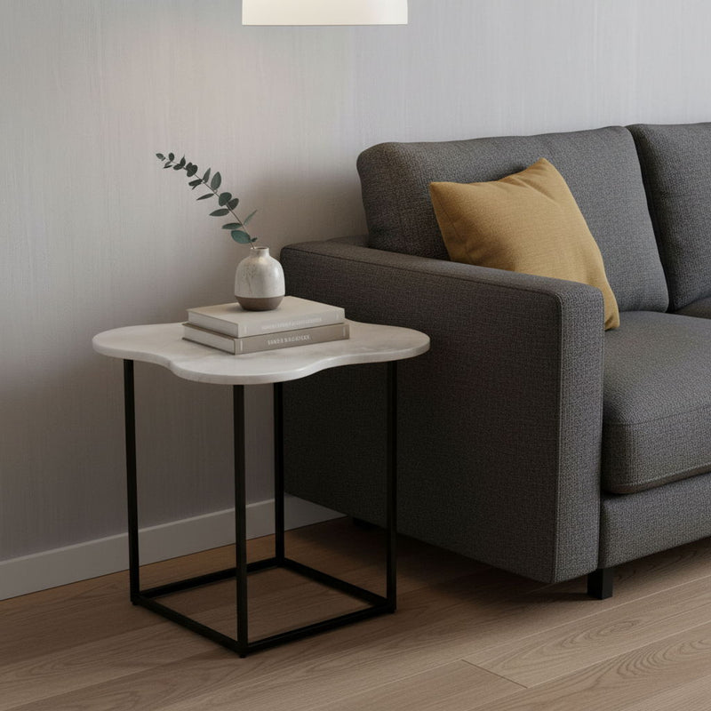 Marble Free Form End Table - Black And White