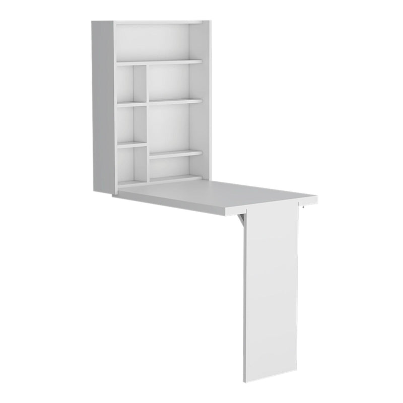 Wood Folding Wall Mounted Pedestal Computer Desk - White
