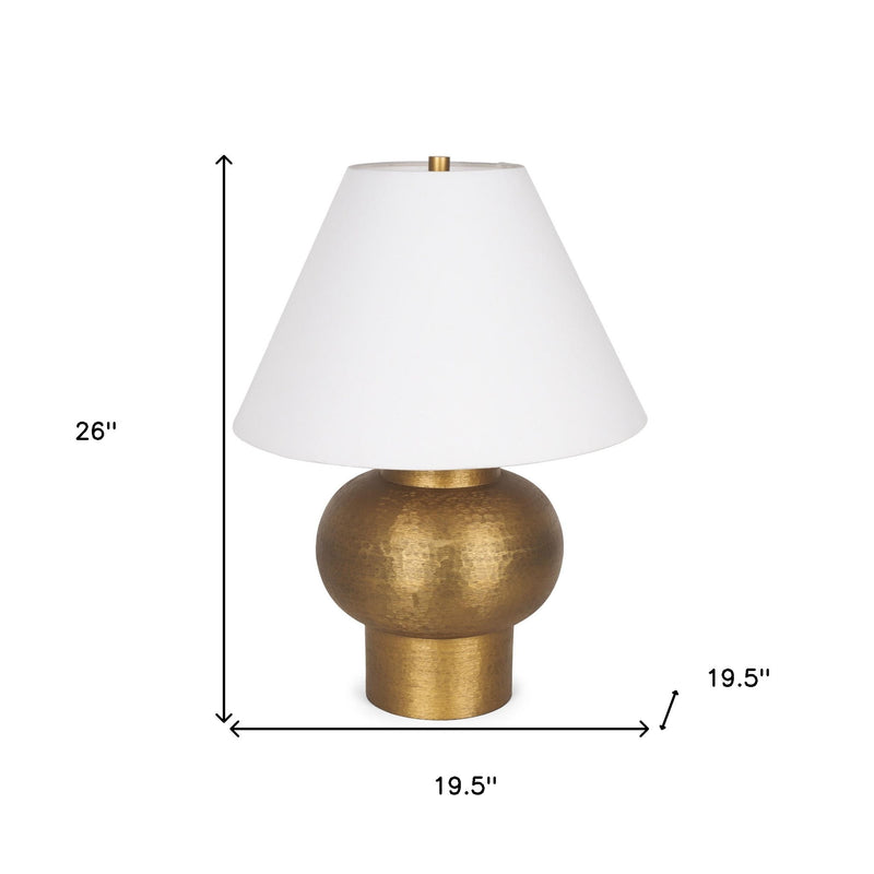 26" Metal Round Bedside Lamp With White Bell Shade - Gold