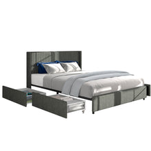 Load image into Gallery viewer, Anna Full Size Gray Linen Upholstered Wingback Platform Bed with Patented 4 Drawers Storage, Modern Design Headboard with Tight Channel, Wooden Slat Mattress Support No Box Spring Needed
