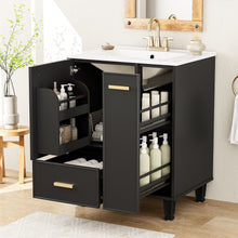Load image into Gallery viewer, Bathroom Vanity With Sink, Deep Drawer And Pull Out Basket, Rectangular Design - Black
