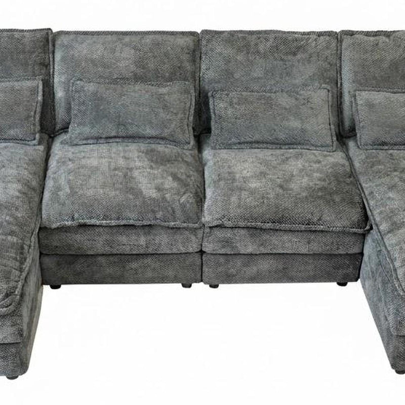 Chenille Modular U Shaped Four Piece Sofa And Chaise Sectional With Console And Toss Pillows - Gray