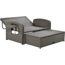 Load image into Gallery viewer, TOPMAX PE Wicker Rattan Double Chaise Lounge, 2-Person Reclining Daybed with Adjustable Back and Cushions, Free Furniture Protection Cover,Gray
