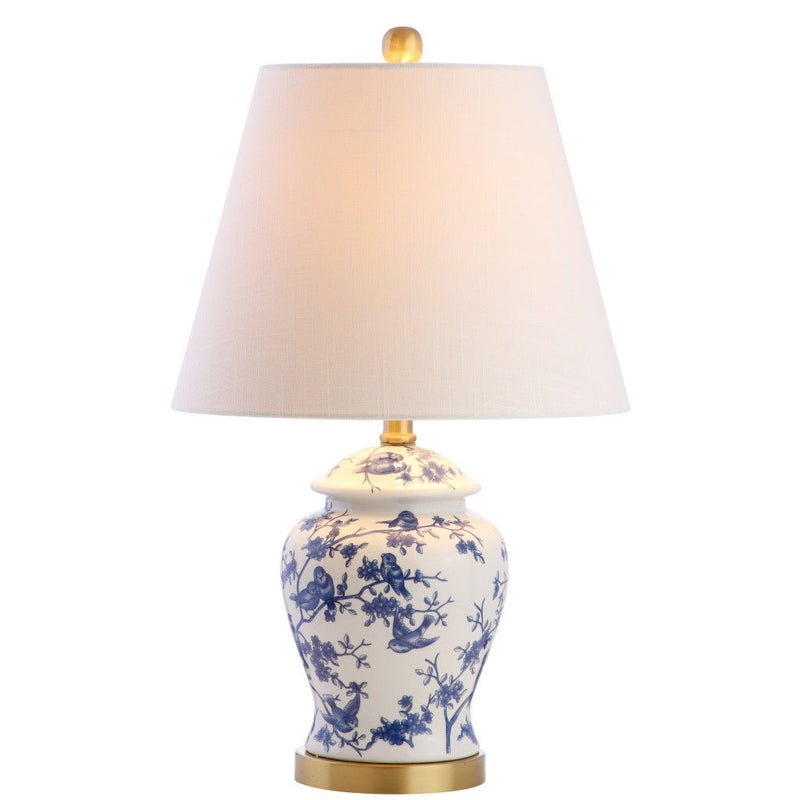 22" Urn Table Lamp With Empire Shade - Blue / Gold / White