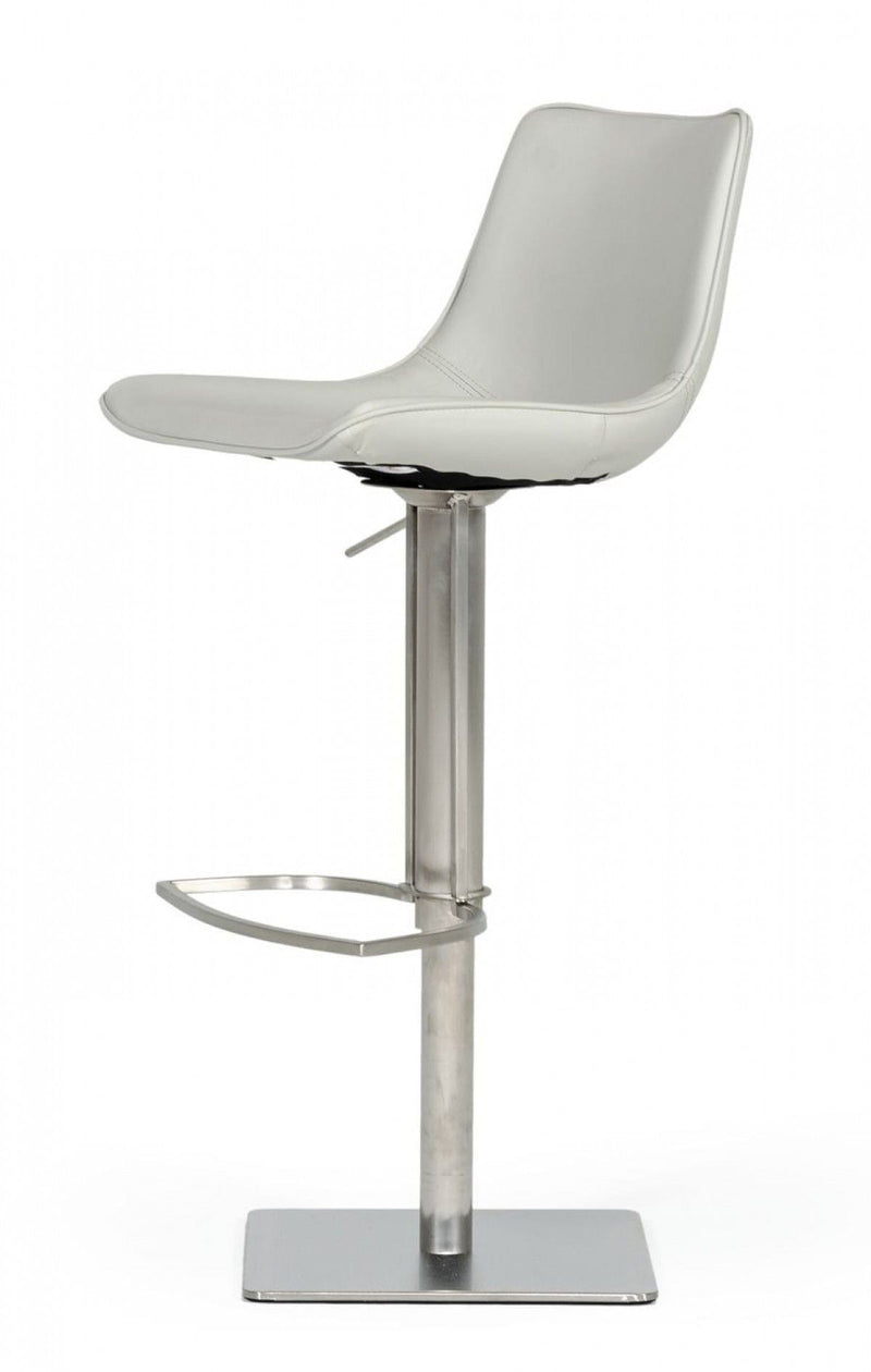 29" Faux Leather And Stainless Steel Swivel Low Back Bar Height Bar Chair - Light Gray And Silver