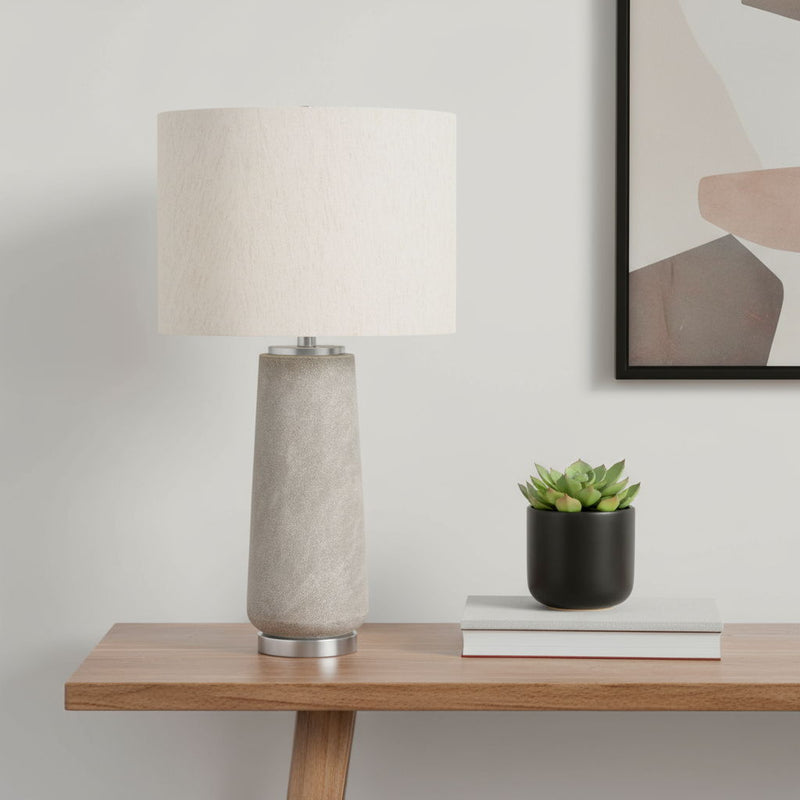 Cylinder Table Lamp With Ivory Drum Shade - Gray And Silver