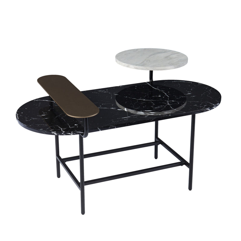 Faux Marble Metal With Iron Coffee Table - Black