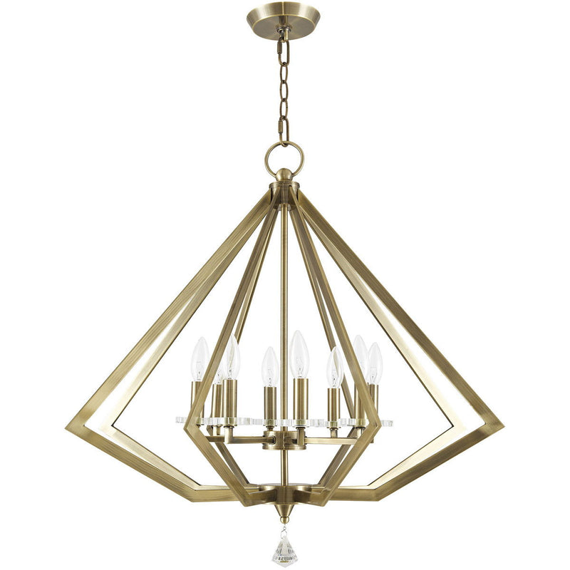 28" Eight Light Dimmable Chandelier With Shades - Antiqued Brass