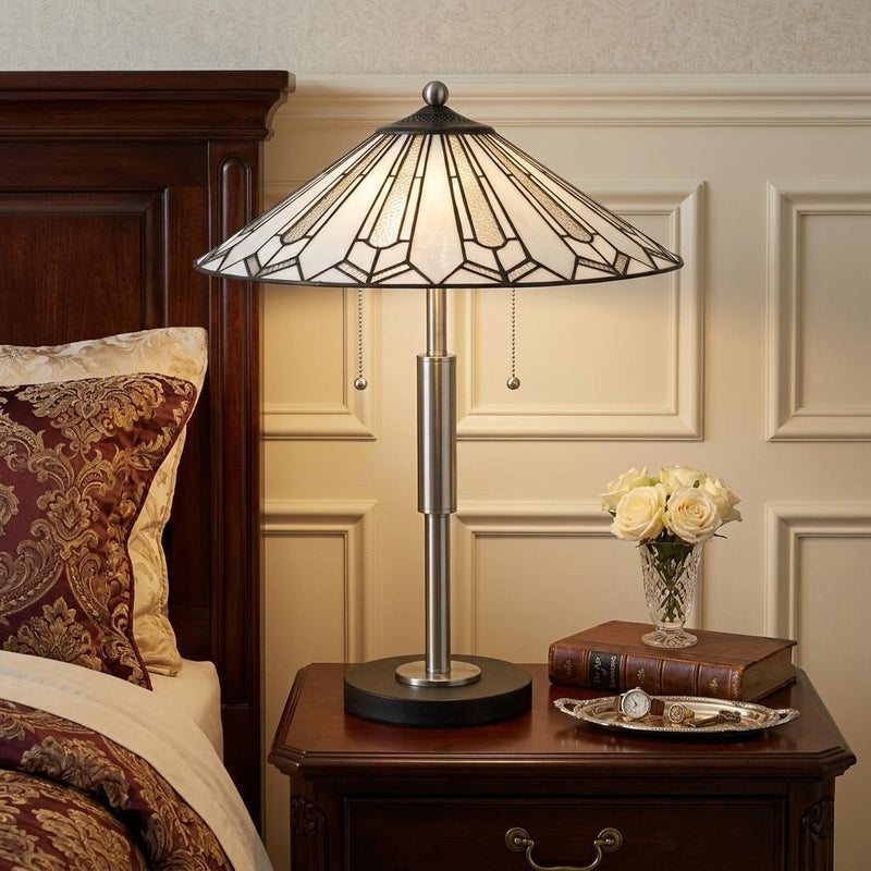 Abstract Two Light Round Tiffany Lamp With Empire Shade - Black