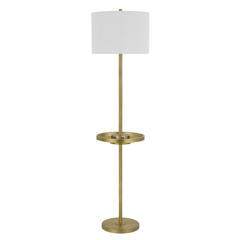 Tray Table Floor Lamp With White Drum Shade - Nickel