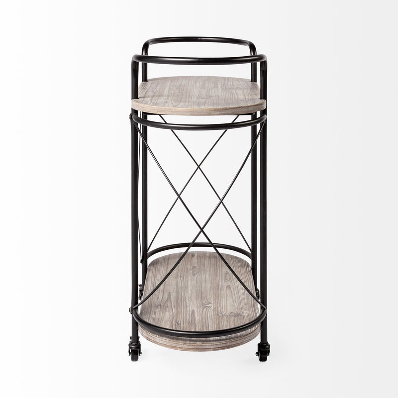 Solid Wood Steel Round Rolling Kitchen Cart With Storage - Black
