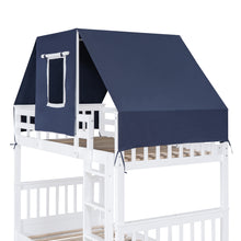 Load image into Gallery viewer, Twin Over Twin Bunk Bed Wood Bed with Tent and Drawers, White+Blue Tent
