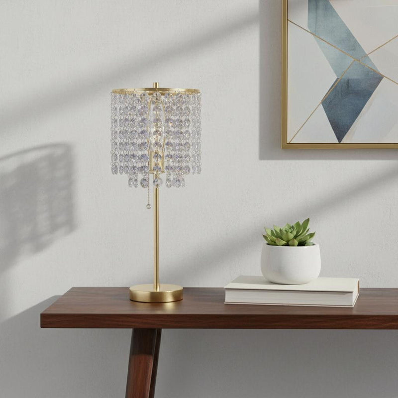 Metal Bedside Table Lamp With Clear Drum Shade - Gold