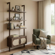 Load image into Gallery viewer, Adjustable Four Tier Etagere Bookcase With Two Doors - Light Brown
