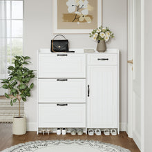 Load image into Gallery viewer, Shoe Cabinet With 4 Doors 1 Drawers, PVC Door With Shape, Large Space For Storage - White
