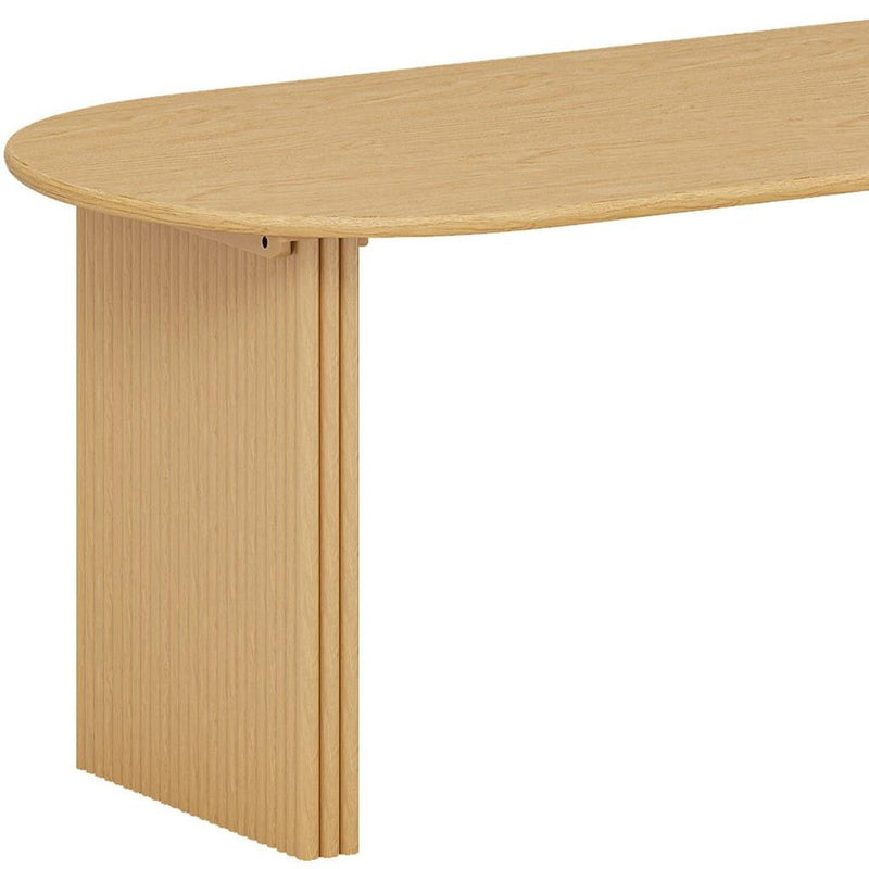 67" Solid Wood Mirrored Pedestal Base Oval Dining Table - Natural