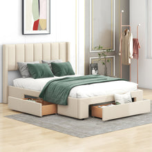 Load image into Gallery viewer, Full Size Upholstered Platform Bed with One Large Drawer in the Footboard and Drawer on Each Side,Beige
