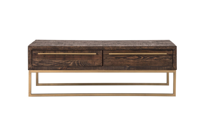 Metal Coffee Table With Drawer - Dark Brown And Gold