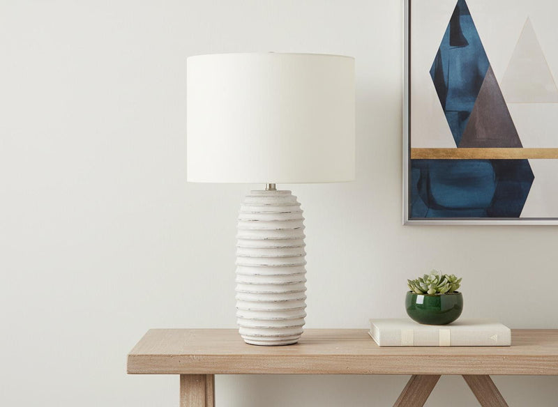 Geometric Table Lamp With Drum Shade - Cream