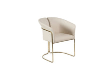 Load image into Gallery viewer, Faux Leather Metal Partially Open Back Dining Arm Chair - Beige / Gold
